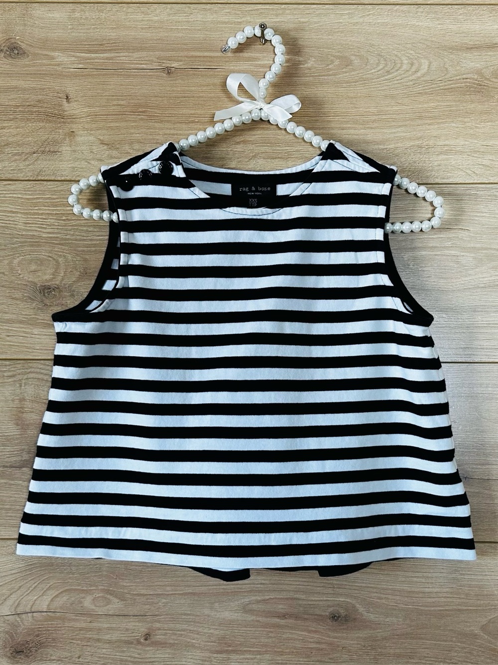 rag & bone Black and White Striped Sleeveless Tank Top 100% Cotton